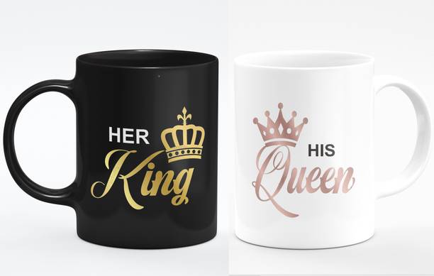 THE CLICK INDIA "King Queen" Set For Couples, Husband, Wife Gift For Anniversary, Valentines Day Ceramic Coffee Mug