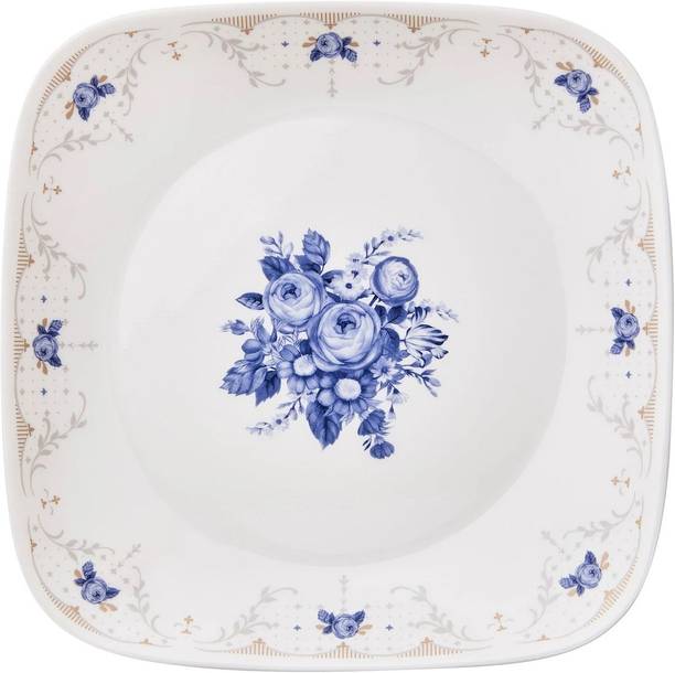 CORELLE Square Round Gold Collection Blooming Blue 22.9 cm Medium Plate Pack Of 6 Dinner Plate
