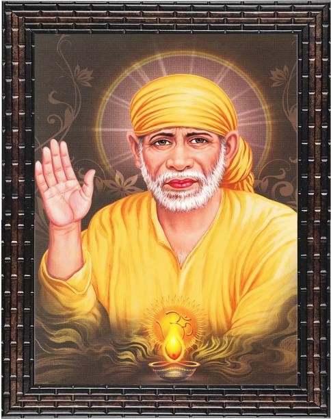 Indianara Shirdi Sai Baba Painting (4351GB) -Synthetic Frame, 10 x 13 Inch Digital Reprint 13 inch x 10.2 inch Painting