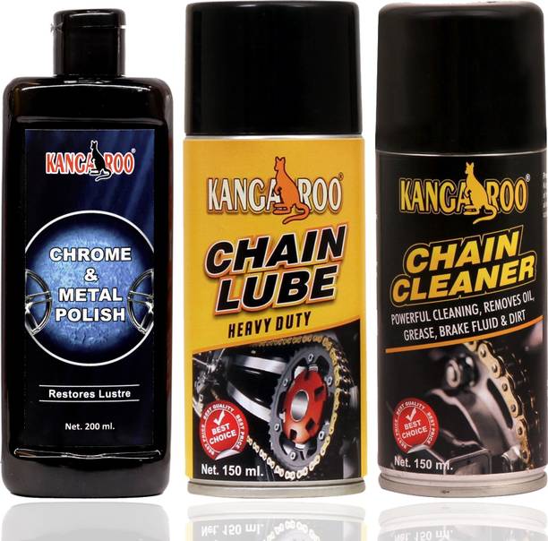 KANGAROO Chain Lube and Chain Cleaner 150 ML (Each) with Metal Polish 200 ML Chain Lube and Cleaner Lubricant Spray With Metal Polish Chain Oil