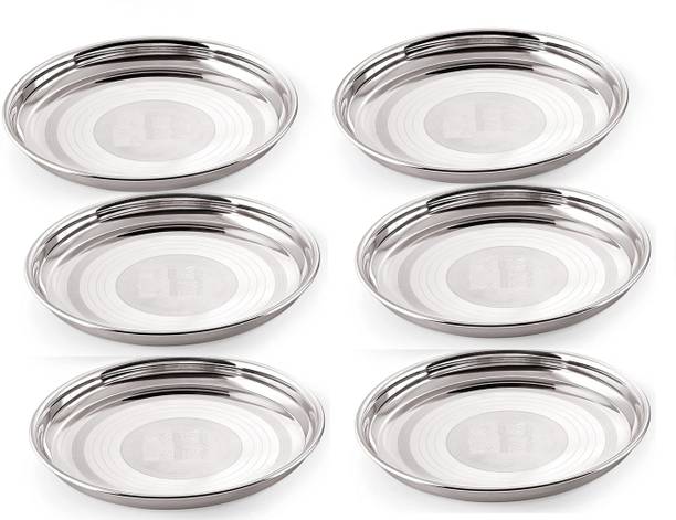 LIMETRO STEEL Pack of 6 Stainless Steel Stainless Steel Heavy Gauge Dinner Plates / Bhojan Thali / Lunch Plates Dinner Set