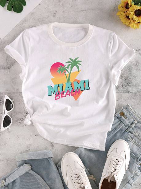 Urbanic Typography Women Round Neck White T-Shirt