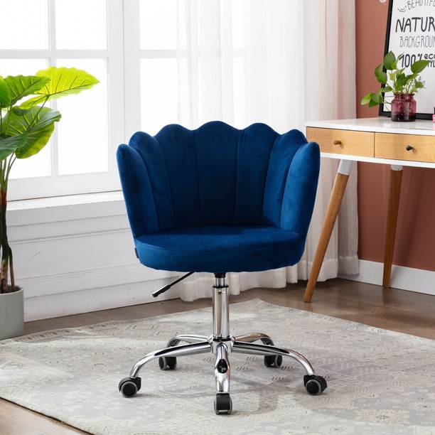 Finch Fox Modern Crown Chair with Wheels Desk Task Chair Velvet Fabric in Dark Blue Color Acrylic Office Adjustable Arm Chair