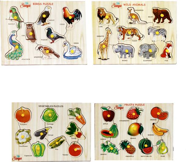 like sanya 4 Set Wooden Puzzles | Fruits & Vegetable Puzzle | Birds & Animals Puzzle