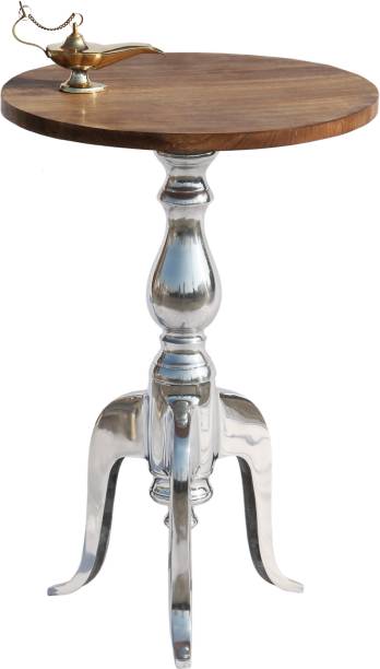 Elleinterio End Table with wooden top & Silver Finish - Decorative Side Table Metal Side Table