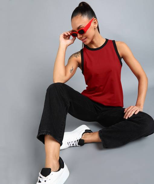 METRONAUT By Flipkart Solid Women Round Neck Cotton Blend Red T-Shirt