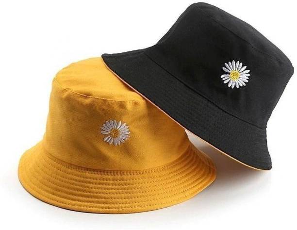 Highever Cute Daisy Embroidered Unisex foldable cotton Reversible Bucket Hat