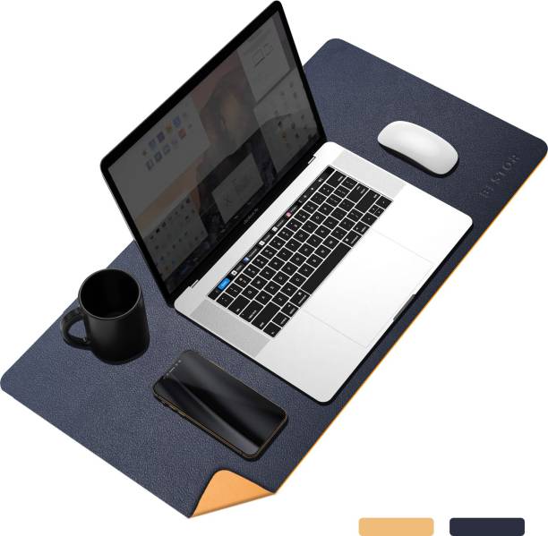 Bestor Dual-Sided Multifunctional Desk Pad ,Waterproof Desk Blotter Protector,Extended Mouse Pad/Desk Mat for Work from Home/Office/Gaming | Vegan PU Leather | Anti-Skid, Anti-Slip, Reversible Splash-Proof – Deskspread ~ Navy Blue & Yellow Mousepad