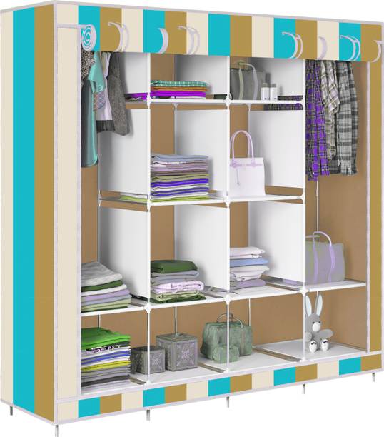 Furnbolo D2 Beige Strip Print Metal Almirah