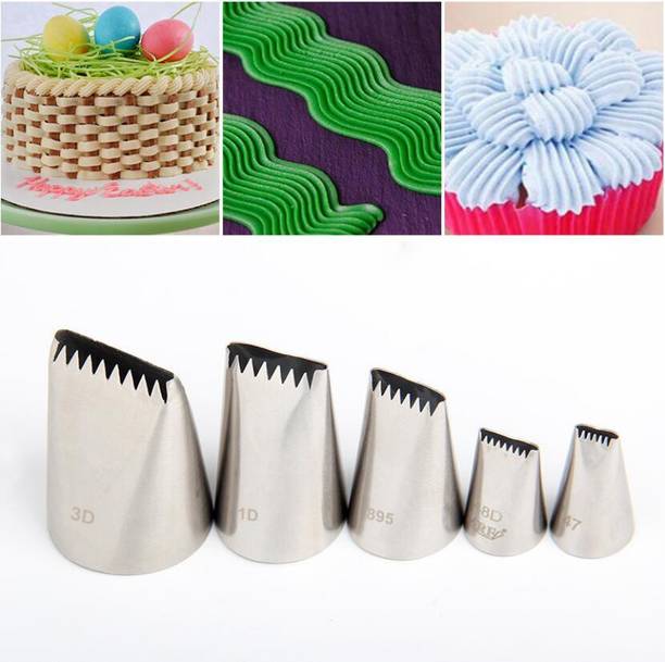 ALAMDAAR 5Pcs BIG Basket Stainless Steel Reusable Piping Tips Sugar Craft Decorating Stainless Steel Multi-opening Icing Nozzle