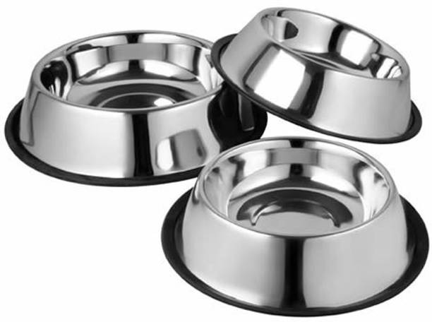 Furever Friends Pet Bowls for Dogs and Cats Stainless Steel Non-Skid (Pack Of 3) Stainless Steel Pet Bowl