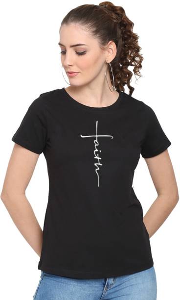 UnaOne Smart Casual Women Typography Round Neck Pure Cotton Black T-Shirt