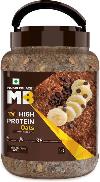MuscleBlaze Protein Oats with Added Probiotic, Gluten Free, Dark Chocolate, 1 kg Plastic Bottle