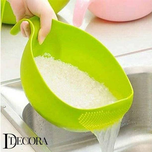 डीडेकॉरा Plastic Multipurpose New Rice, Fruit, Vegetable Washing Bowl With Handle कोलंडर