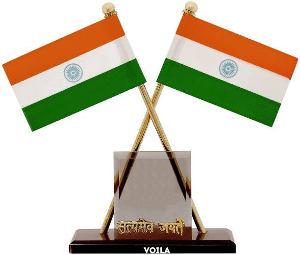 VOILA Indian Flags with Satyamev Jayate Symbol for Car Dashboard Double Sided Wind Car Dashboard Flag Flag