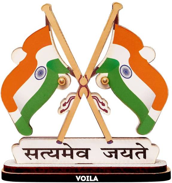 VOILA Indian Flag With Satyamev Jayate Symbol for Car Dashboard Double Sided Wind Car Dashboard Flag Flag