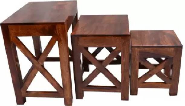 WayWood Solid Sheesham Nesting Tables for Living Room Set of 3 |Stools Solid Wood Nesting Table