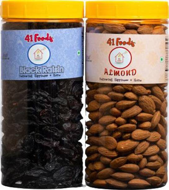 41 foods Dry fruits combo pack of Black Raisins | Almonds | badam kismis kishmish 1 KG Almonds, Raisins