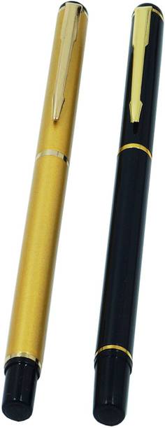 auteur 801 Black & Golden Color Luxury With 18 KGP Golden Arrow Clip 2 Roller Ball Pen Gift Set