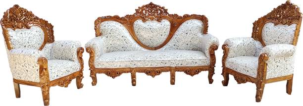 Wood Master Sre sofa set solid sheesham wood for living room delivery condition (Pre assembled) Fabric 3 + 1 + 1 Sofa Set