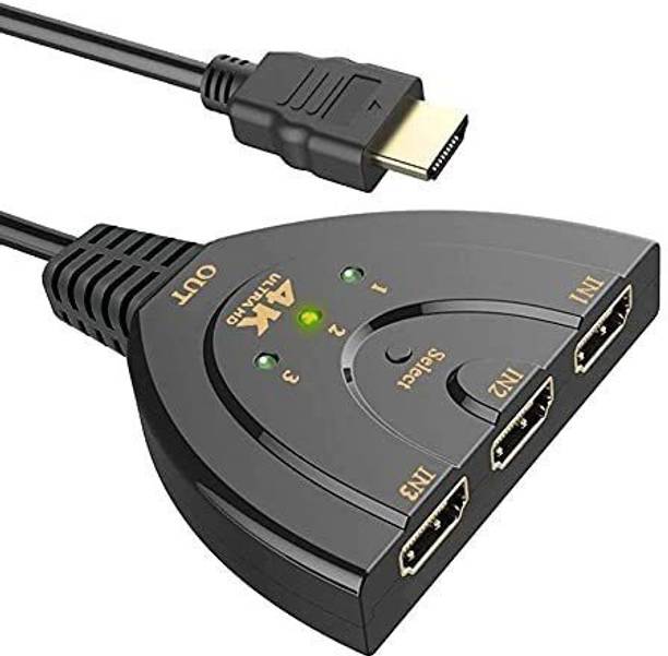 microware  TV-out Cable 1.4V Version HDMI 3 Port 4K Switch Splitter with Pigtail Cable for Fire Stick