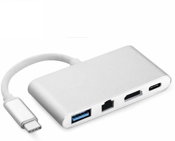 microware USB C to HDMI, USB 3.0 Type A, Gigabit Ethernet, Type C PD USB Adapter