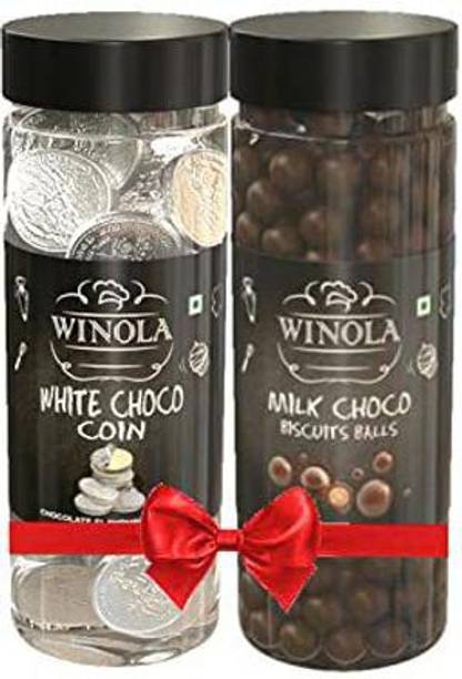 Winola Combo of White Choco Coin 175g, Choco Biscuit Balls 150g (Pack of 2) Truffles