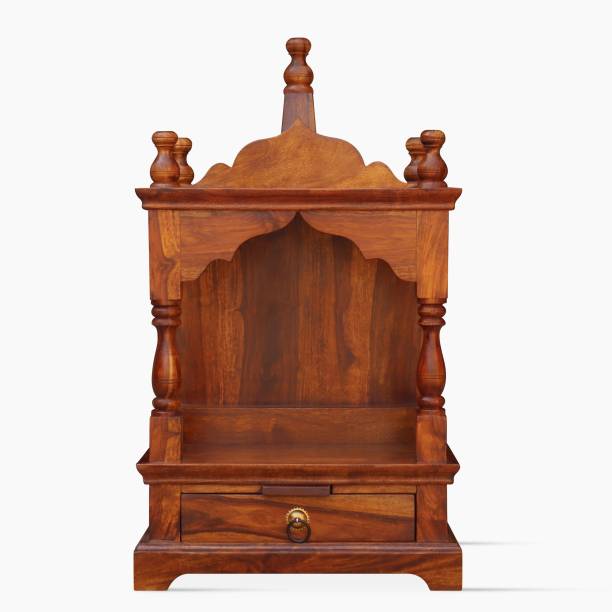 Wood Mount Mandir with Drawer Storage for Pooja Room Puja Ghar Home & Office Solid Wood Home Temple