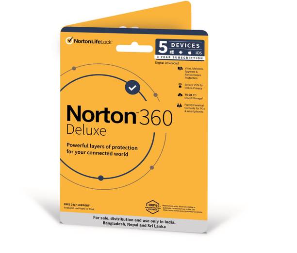 Norton 360 Deluxe 5 PC 3 Year Total Security (Physical Sleeve)  (Standard Edition)
