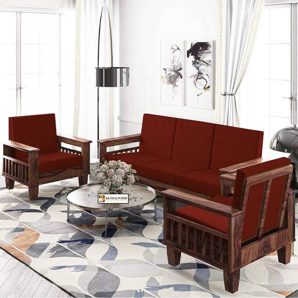 Kendalwood Furniture Solid Wood 5 Seater Wooden Sofa set for living Room Furniture Fabric 3 + 1 + 1 Sofa Set