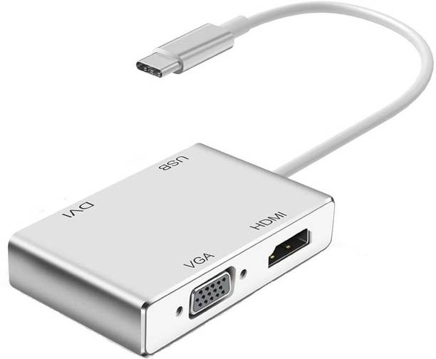 microware  TV-out Cable Type C (USB C) to HDMI VGA DVI 4 in 1 Adapter for multi functionality