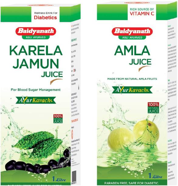 Baidyanath Karela Jamun Juice for Diabetes 1 ltr| + Amla Juice for Hair Growth 1 ltr -Combo