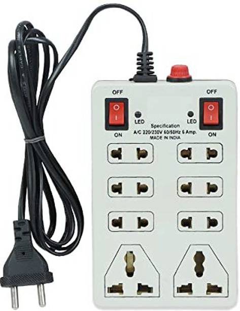 EZVISION 8 IN 1 SQUARE EXTENTION BOARD Extension Board with LED Indicator, Switch and Fuse Power Plug