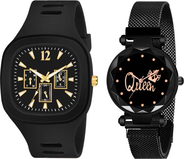 Analog Watch  - For Men & Women Pack Of 2 Square Silicon Strap And Queen Magnetic belt Girls & Boys
