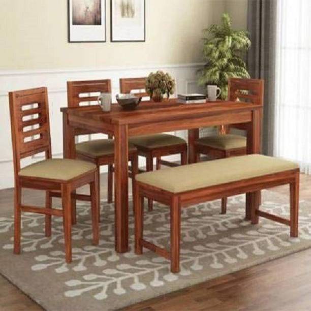 Krishna Art Sheesham Wood 6 Seater Dining Table Set with Chairs for Dining Room Home Solid Wood 6 Seater Dining Set