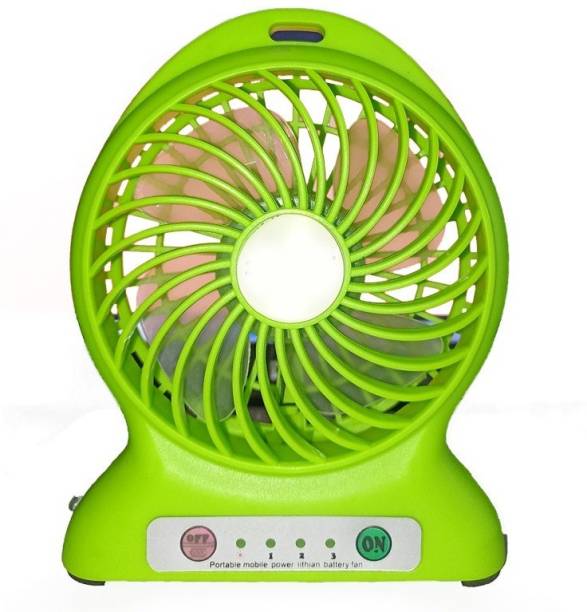 BeerTech High Speed Electric Portable Mini Fan Rechargeable 3 Speeds with Side Flashlight 4 Blade Table Fan