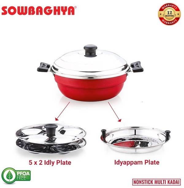 Sowbaghya 3Ltr Multi Kadai (2 Idly Plates + 1 Steamer Plate) (Dia: 250mm) Induction & Standard Idli Maker