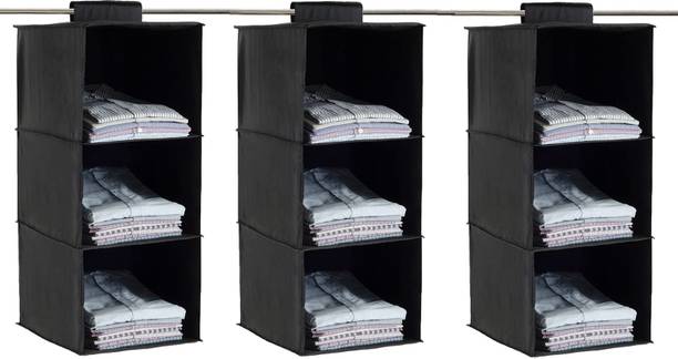 Home Style India 3 Shelf Closet Cloth Hanging Wardrobe Organizer Clothes Storage (3 Pcs, Black) Closet Organizer
