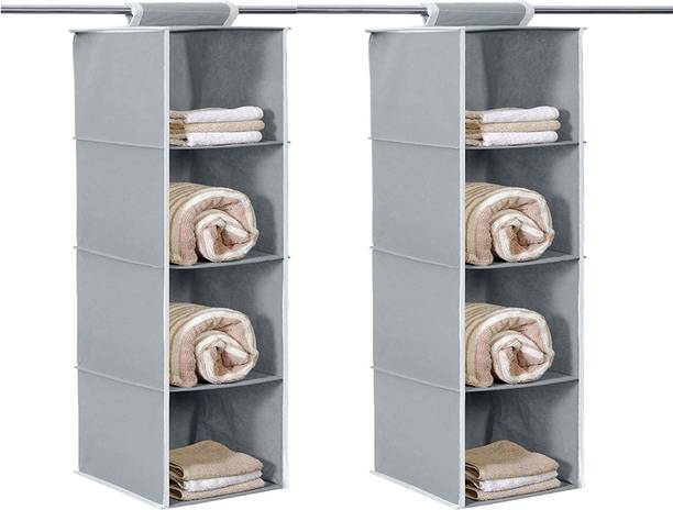 Home Style India Non Woven 4 Shelf / Compartment Closet Cloth Hanging Organizer (2 Pcs, Grey) Closet Organizer
