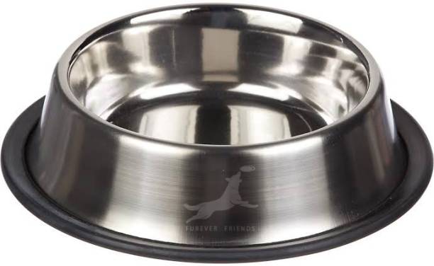 Furever Friends Stainless Steel Pet feeding Bowl 400ml Anti Skid pet feeder 400ml (SET OF 2 ) Stainless Steel, Silicone Pet Bowl