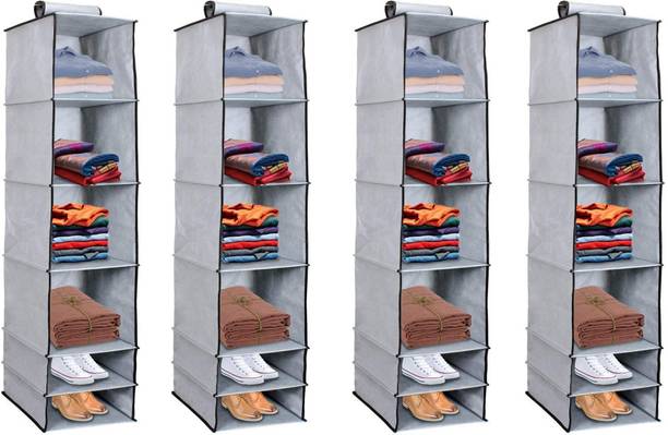Home Style India 6 Shelves Hanging Closet Cloth Organizer for Wardrobe Storage (4 Pcs, Grey) Closet Organizer