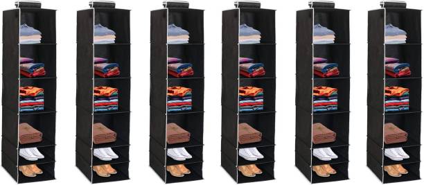 Home Style India Foldable Hanging 6 Shelves Clothes Storage Wardrobe Organizer (6 Pcs, Black) Closet Organizer