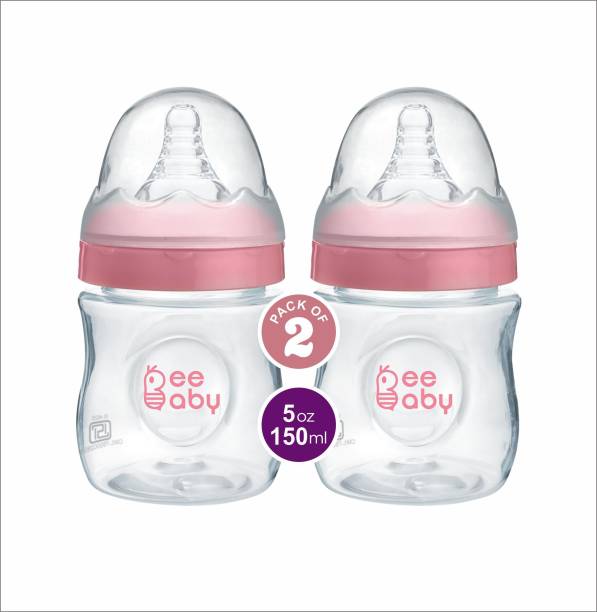 Beebaby Ease Wide Neck Baby Feeding Bottle with Anti-Colic Teat (Pink) (Pack of 2) - 150