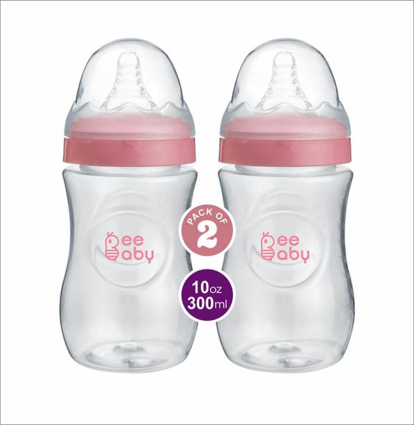 Beebaby Ease Wide Neck Baby Feeding Bottle with Anti-Colic Teat (Pink) (Pack of 2) - 300 ml