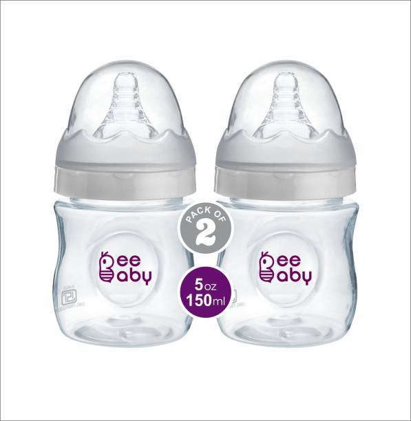 Beebaby Ease Wide Neck Baby Feeding Bottle with Anti-Colic Teat (White) (Pack of 2) - 150
