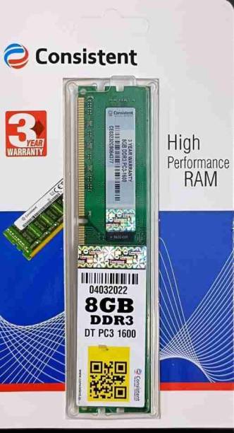 Consistent 1600 DDR3 8 GB (Single Channel) PC Dasktop (8GB DDR3)