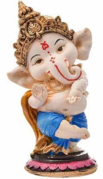 HC VILLA Dancing Ganesh Showpiece Figurine (Marble Finish Statue, Ganesh Giving Ashirvad) Decorative Showpiece  -  15 cm