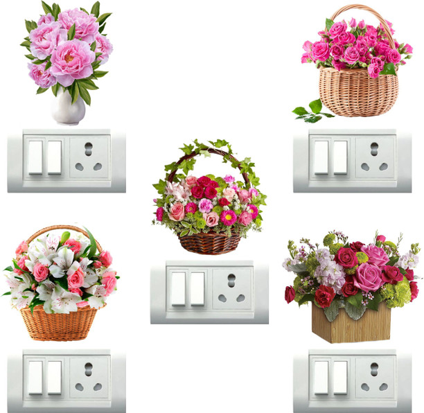 Price History of Flowers Wall Switch Board Sticker Multicolor