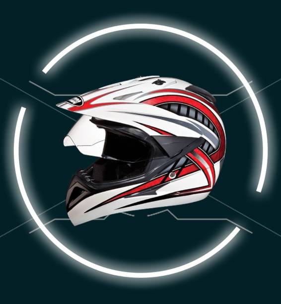 STUDDS Motocross D2 Off Road Full Face Helmet With Visor (White and Red, L) Motorbike Helmet