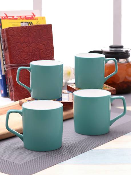 CLAY CRAFT Solid Plain Teal Blue Color - Set of 4 Ceramic Coffee Mug